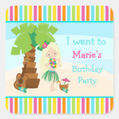 アロハキュートブロンドヘアガールパーティー スクエアシール (正面)