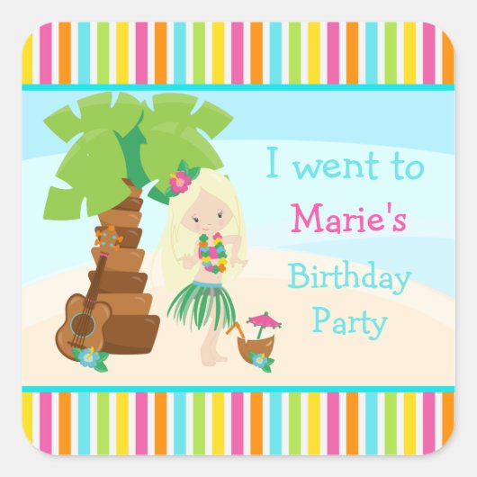 アロハキュートブロンドヘアガールパーティー スクエアシール (正面)