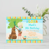 アロハキュートブロンド男の子の誕生日パーティー 招待状 (スタンド正面)
