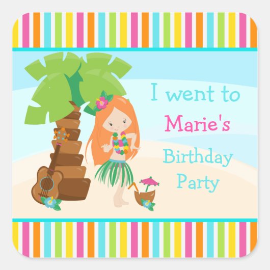 アロハキュートレッドヘアガールパーティー スクエアシール (正面)