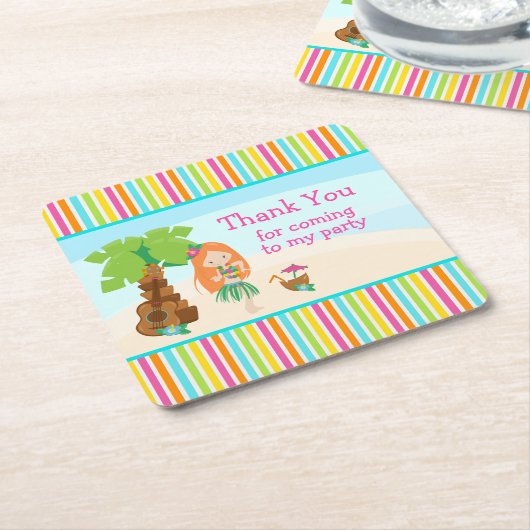 アロハキュート赤毛ガール「ありがとう来さん」 スクエアペーパーコースター (アングル)