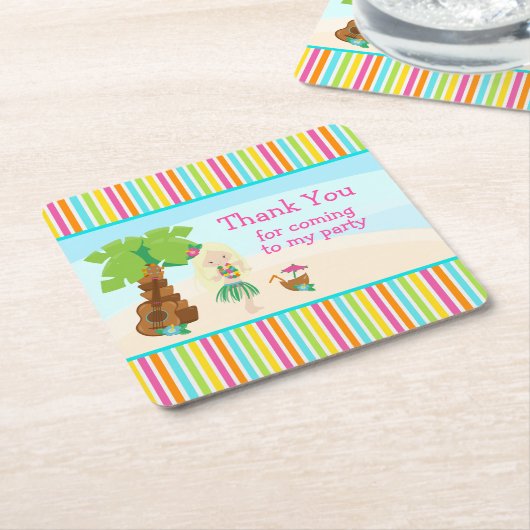 アロハキュート金髪の女の子「ありがとう来」 スクエアペーパーコースター (アングル)