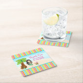 アロハキュート黒髪の女の子「ありがとう来」 スクエアペーパーコースター (インサイチュ)