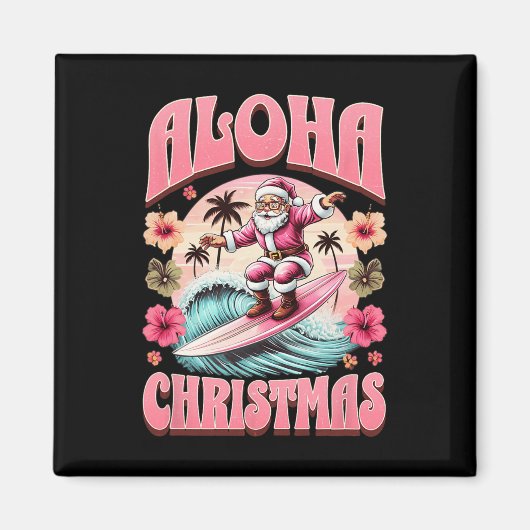 アロハクリスマス サンタクロース サーフィン ハワイアン メレ マグネット (正面)