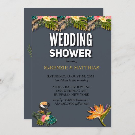 アロハグリッターウェディングシャワー 招待状 (正面/裏面)