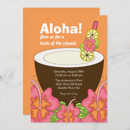 アロハサマーパーティールアウ(ハワイ式宴会)招待状 招待状 (正面/裏面)