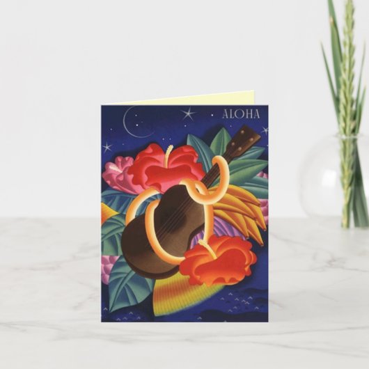 アロハサンキューカードのハイビスカス及びウクレレ夜 サンキューカード (正面)