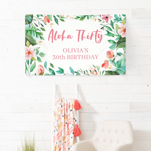 アロハサーティトロピカルルアウ（ハワイ式宴会）誕生日バナー 横断幕 (インサイチュ)
