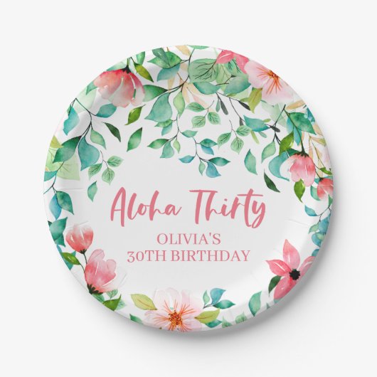 アロハサーティトロピカルルアウ（ハワイ式宴会）誕生日 ペーパープレート (正面)