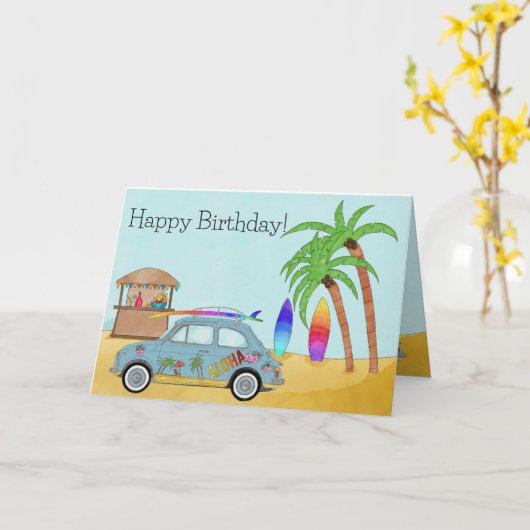 アロハサーフフィアット500誕生日カード カード (黄色い花)