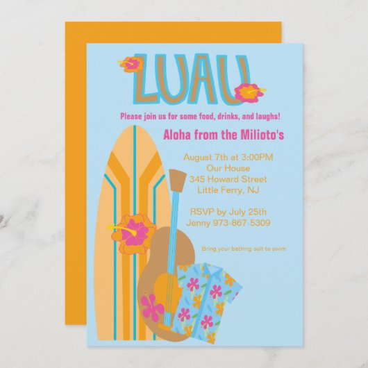 アロハサーフボードハワイアンパーティの招待状 招待状