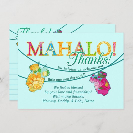 アロハシャツのOnsieのルアウ（ハワイ式宴会）のMahaloのサンキューカード サンキューカード (正面/裏面)
