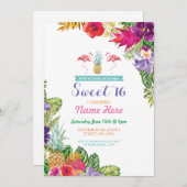 アロハスイート16バースデーパーティーフラミンゴ招待状 招待状 (正面/裏面)