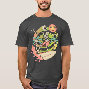 アロハスケルトンサーフィンサーフボードウェーブ&ムーングレープ Tシャツ