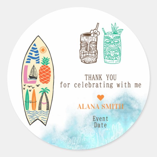 アロハティキサーフボードトロピカルルアウ（ハワイ式宴会）ハワイアンパーティー ラウンドシール (正面)