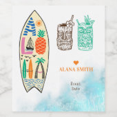 アロハティキサーフボードトロピカルルアウ（ハワイ式宴会）ハワイアンパーティー ワインラベル (シングルラベル)