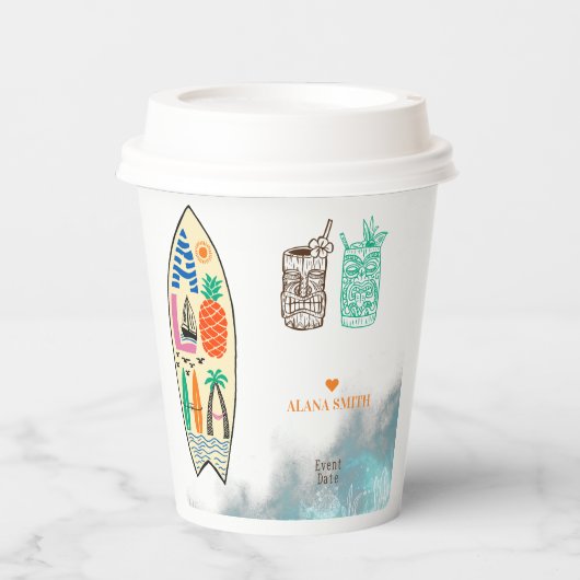 アロハティキサーフボードトロピカルルアウ（ハワイ式宴会）ハワイアンパーティー 紙コップ (正面)