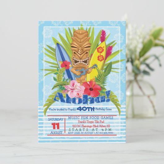アロハティキトーテムウクレレ誕生日パーティーの招待 招待状 (スタンド正面)