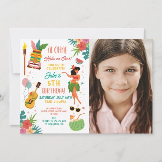 アロハティキパーティー誕生日レイアロハ 招待状 (正面)