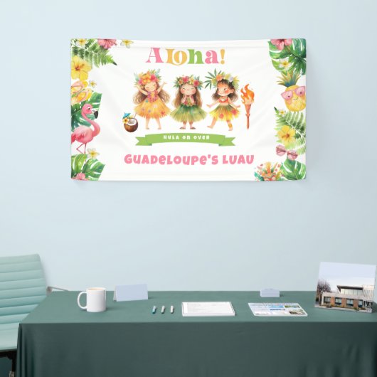 アロハトロピカルガールルアウ（ハワイ式宴会）バースデーパーティー 横断幕 (トレードショー)