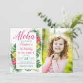 アロハトロピカルグリーンルアウ（ハワイ式宴会）誕生日写真 招待状 (スタンド正面)