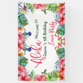 アロハトロピカルハイビスカスハワイアンバースデーパーティー 横断幕 (縦)