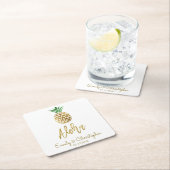 アロハトロピカルハワイアンパイナップル結婚ズホワイト スクエアペーパーコースター (インサイチュ)