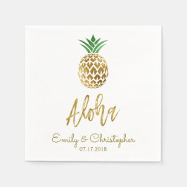 アロハトロピカルハワイアンパイナップル結婚ズホワイト スタンダードカクテルナプキン