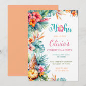 アロハトロピカルハワイアンフラワーガール誕生日パーティー 招待状 (正面/裏面)