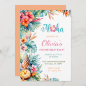 アロハトロピカルハワイアンフローラガールバースデーパーティー 招待状 (正面/裏面)