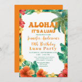 アロハトロピカルハワイアンフローラルアウ(ハワイ式宴会)バースデーパーティー 招待状 (正面/裏面)