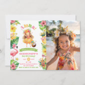 アロハトロピカルハワイルアウ（ハワイ式宴会）ガールバースデーフォト 招待状 (正面)