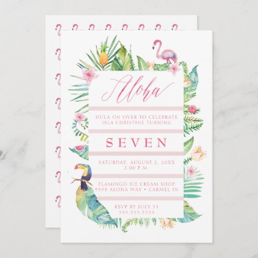アロハトロピカルバースデーパーティールアウ（ハワイ式宴会）招待状 招待状 (正面/裏面)