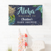 アロハトロピカルパイナップルネイビーブルーベビーシャワー 横断幕 (インサイチュ)
