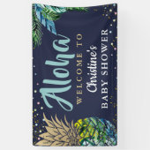 アロハトロピカルパイナップルネイビーブルーベビーシャワー 横断幕 (縦)