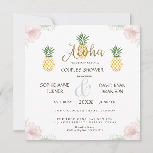 アロハトロピカルパイナップルビーチカップルシャワー 招待状 (正面)