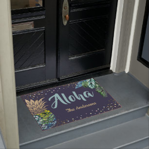 アロハトロピカルパイナップルビーチファミリーネーム ドアマット