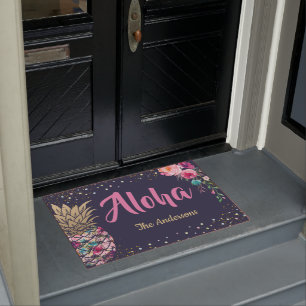 アロハトロピカルパイナップルピンクフローラファミリ名 ドアマット