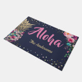 アロハトロピカルパイナップルピンクフローラファミリ名 ドアマット (アングル)