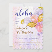 アロハトロピカルパイナップルフラワールアウフォトバースデー 招待状 (正面)