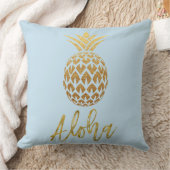 アロハトロピカルパイナップルブルーとゴールドフォイル枕 クッション (ブランケット)