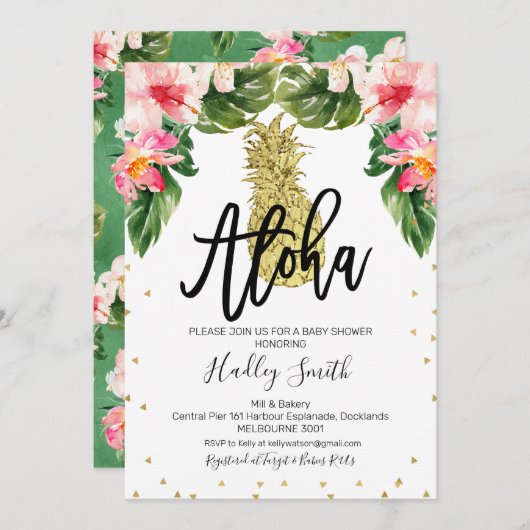 アロハトロピカルパイナップルベイビーシャワー招待状 招待状 (正面/裏面)