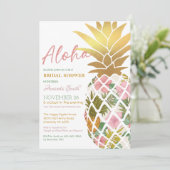 アロハトロピカルパイナップル金ゴールドリーフブライダルシャワー 招待状 (スタンド正面)