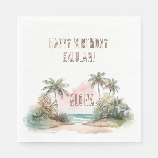 アロハトロピカルビーチパームツリーズ スタンダードランチョンナプキン (正面)