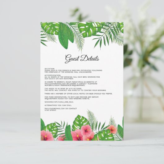 アロハトロピカルビーチ結婚式ゲスト詳細 エンクロージャーカード (スタンド正面)