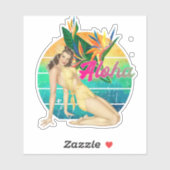 アロハトロピカルピンアップガールレトロサンセットアート シール (シート)