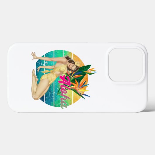 アロハトロピカルピンアップガールレトロサンセットアート Case-Mate iPhoneケース (裏面 (横))