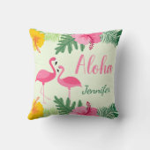 アロハトロピカルピンクイエローハイビスカスパーソナライズされたT クッション (裏面)