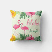 アロハトロピカルピンクイエローハイビスカスパーソナライズされたT クッション (正面)