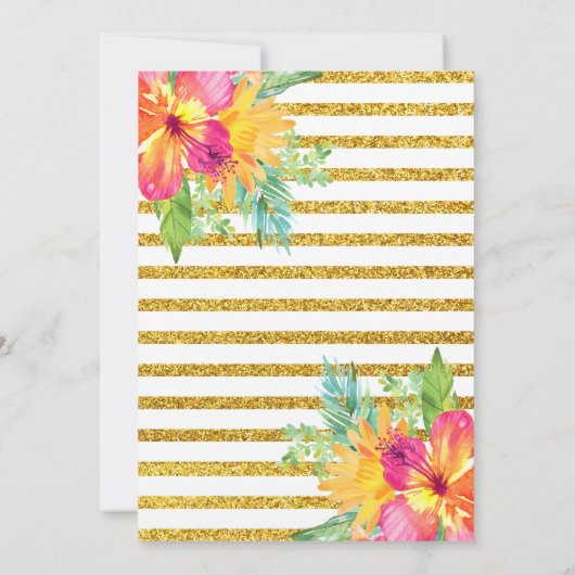 アロハトロピカルピンクハイビスカスフローラルアウ（ハワイ式宴会）誕生日 招待状 (裏面)